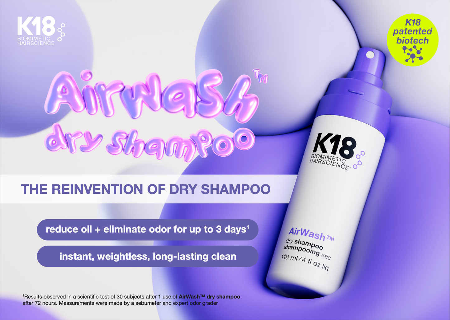 K18™️ AirWashTM dry shampoo | REDUCE OIL + ELIMINATE ODOR