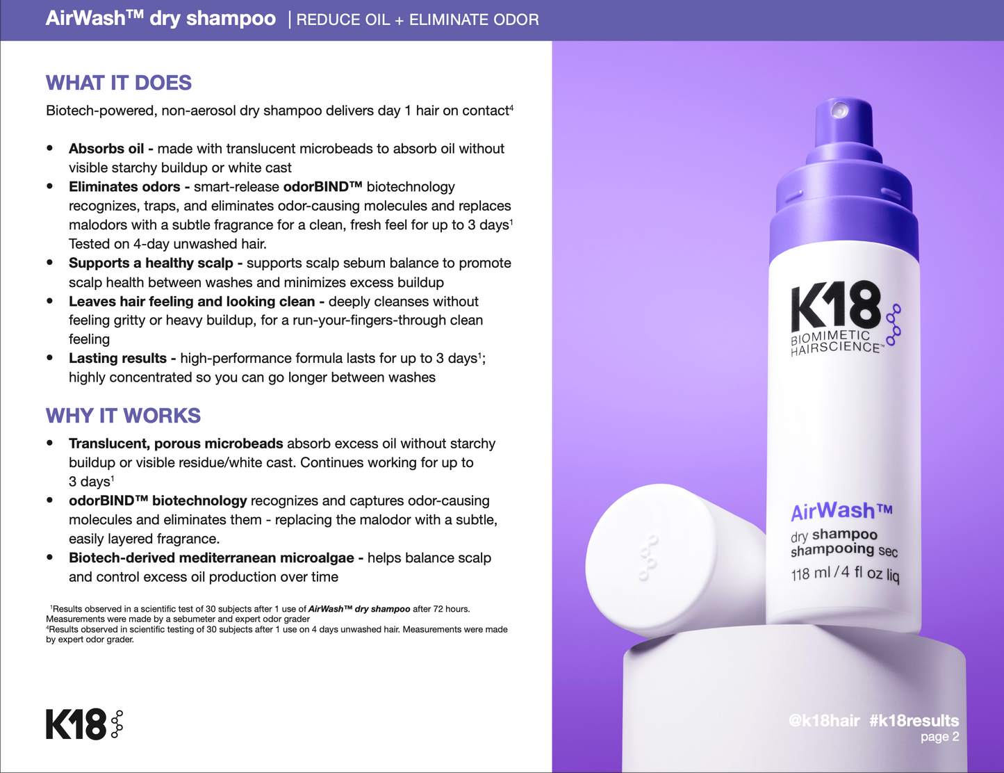 K18™️ AirWashTM dry shampoo | REDUCE OIL + ELIMINATE ODOR